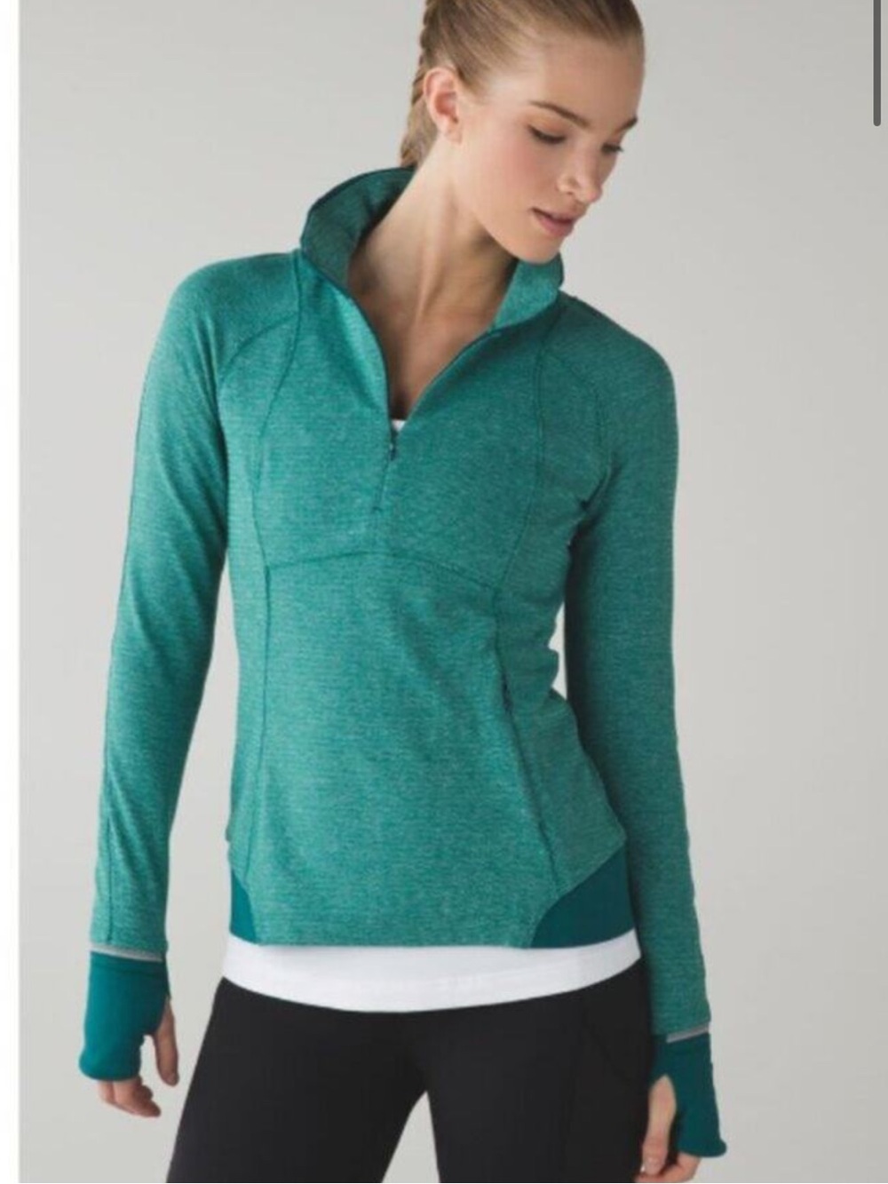 Lululemon Runderful 1/2 Zip Mini Check Pique Hunter Green Pullover
